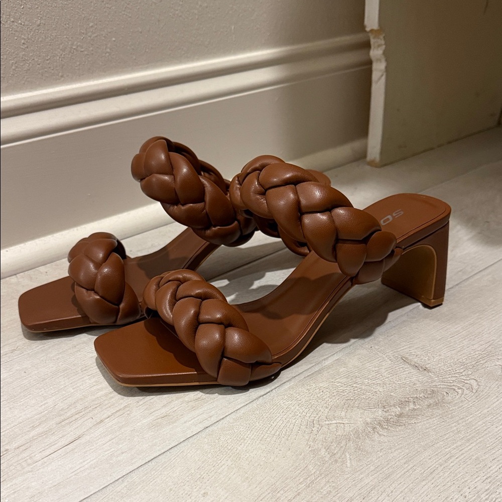 Soda Braided Tan Heeled Sandals